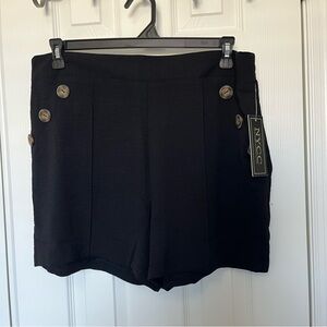 NYC Women's High Waist Black Shorts with Button Detail